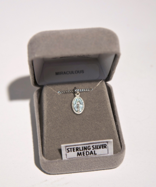 STERLING SILVER SMALL BLUE MIRACULOUS MEDAL